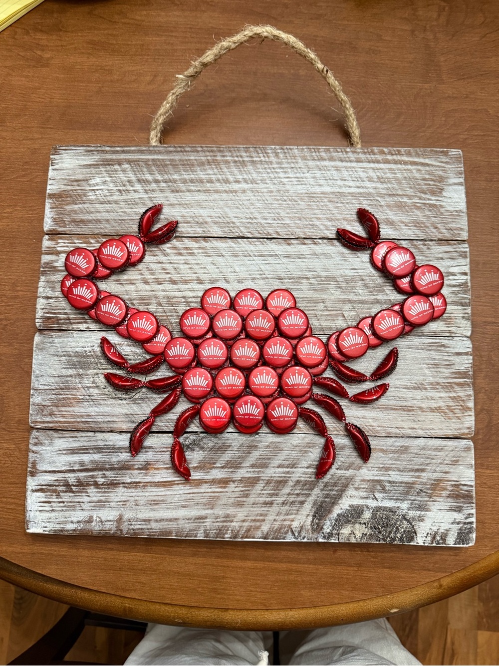 Rustic Distressed Wood & Metal Crab Wall Plaque, Square 15x13.5 white wash /Red
